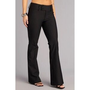 Star City Dress Pants Women 5 Black Dana Pinstripe Y2K Low Rise Wide Leg Cuffed